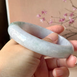 60.5mm A-Grade Natural Lavender Bluish Green Jadeite Modern Round Bangle No.  152202