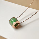 SOLD OUT: A-Grade Floral Green Jadeite Gold Rim Barrel No.172418