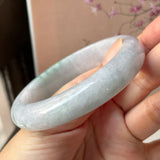 60.5mm A-Grade Natural Lavender Bluish Green Jadeite Modern Round Bangle No.  152202