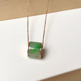 SOLD OUT: A-Grade Floral Green Jadeite Gold Rim Barrel No.172418