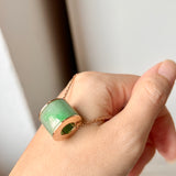 SOLD OUT: A-Grade Floral Green Jadeite Gold Rim Barrel No.172418