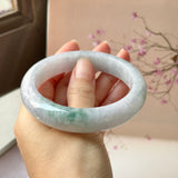 60.5mm A-Grade Natural Lavender Bluish Green Jadeite Modern Round Bangle No.  152202