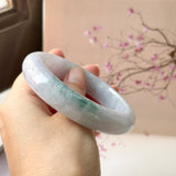 60.5mm A-Grade Natural Lavender Bluish Green Jadeite Modern Round Bangle No.  152202