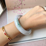 60.5mm A-Grade Natural Lavender Bluish Green Jadeite Modern Round Bangle No.  152202