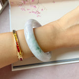 60.5mm A-Grade Natural Lavender Bluish Green Jadeite Modern Round Bangle No.  152202