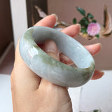 57.3mm A-Grade Natural Dark Purple Grey Jadeite Modern Round Bangle No. 330020