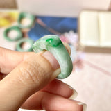 17mm A-Grade Natural Floral Imperial Jadeite Saddle Loaf Ring Band No.162340