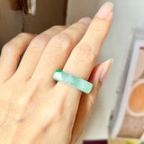 17mm A-Grade Natural Floral Imperial Jadeite Saddle Loaf Ring Band No.162340