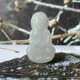 A-Grade Natural Light Greyish Lavender Jadeite Goddess of Mercy Pendant No.171459