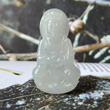 A-Grade Natural Light Greyish Lavender Jadeite Goddess of Mercy Pendant No.171459