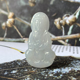 A-Grade Natural Light Greyish Lavender Jadeite Goddess of Mercy Pendant No.171459
