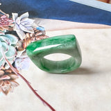 19.1mm A-Grade Natural Floral Imperial Jadeite Saddle Loaf Ring Band No.162342