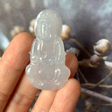 A-Grade Natural Light Greyish Lavender Jadeite Goddess of Mercy Pendant No.171459