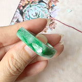 19.1mm A-Grade Natural Floral Imperial Jadeite Saddle Loaf Ring Band No.162342