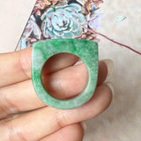 19.1mm A-Grade Natural Floral Imperial Jadeite Saddle Loaf Ring Band No.162342