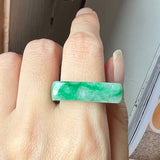 19.1mm A-Grade Natural Floral Imperial Jadeite Saddle Loaf Ring Band No.162342