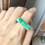 19.1mm A-Grade Natural Floral Imperial Jadeite Saddle Loaf Ring Band No.162342