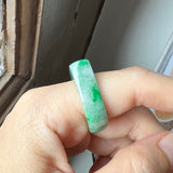 19.1mm A-Grade Natural Floral Imperial Jadeite Saddle Loaf Ring Band No.162342