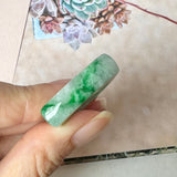 19.1mm A-Grade Natural Floral Imperial Jadeite Saddle Loaf Ring Band No.162343