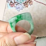 19.1mm A-Grade Natural Floral Imperial Jadeite Saddle Loaf Ring Band No.162343