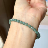 SOLD OUT: 5.3mm A-Grade Natural Bluish Green Jadeite Beaded Bracelet No.190282