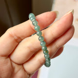 SOLD OUT: 5.3mm A-Grade Natural Bluish Green Jadeite Beaded Bracelet No.190282