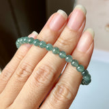 SOLD OUT: 5.3mm A-Grade Natural Bluish Green Jadeite Beaded Bracelet No.190282