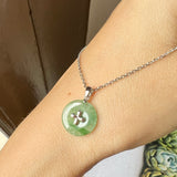Icy A-Grade Floral Imperial Green Jadeite Donut Pendant (Lilac Flower) No.172100