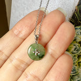 SOLD OUT: A-Grade Floral Yellowish Green Jadeite Donut Pendant (Lilac Flower) No.172101