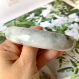 59.1mm A-Grade Natural Light Grey Jadeite Modern Round Bangle No.151531