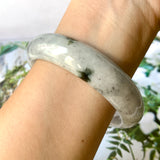 59.1mm A-Grade Natural Light Grey Jadeite Modern Round Bangle No.151531