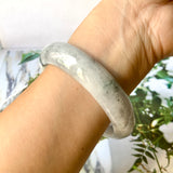 59.1mm A-Grade Natural Light Grey Jadeite Modern Round Bangle No.151531