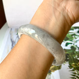 59.1mm A-Grade Natural Light Grey Jadeite Modern Round Bangle No.151531