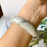 59.1mm A-Grade Natural Light Grey Jadeite Modern Round Bangle No.151531