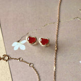 Icy A-Grade Natural Red Jadeite Heart Stud Earrings No. 180963