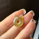 Icy A-Grade Natural Yellow Brown Jadeite Little Kitten Pendant No.172690