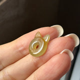 Icy A-Grade Natural Yellow Brown Jadeite Little Kitten Pendant No.172690