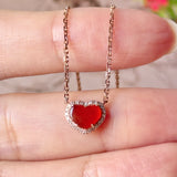 Icy A-Grade Natural Red Jadeite Heart Necklace No. 190519