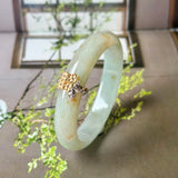 52.6mm A-Grade Natural Osmanthus Floral Jadeite Modern Oval Bangle with Osmanthus Embellishment No.152203