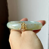 52.6mm A-Grade Natural Osmanthus Floral Jadeite Modern Oval Bangle with Osmanthus Embellishment No.152203