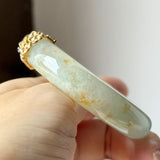 52.6mm A-Grade Natural Osmanthus Floral Jadeite Modern Oval Bangle with Osmanthus Embellishment No.152203