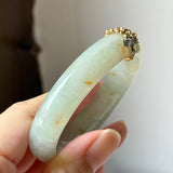 52.6mm A-Grade Natural Osmanthus Floral Jadeite Modern Oval Bangle with Osmanthus Embellishment No.152203