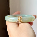 52.6mm A-Grade Natural Osmanthus Floral Jadeite Modern Oval Bangle with Osmanthus Embellishment No.152203