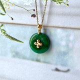 SOLD OUT: A-Grade Imperial Green Jadeite Donut Pendant (Lilac Flower) No.172148