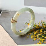 50.6mm A-Grade Natural Osmanthus Floral Jadeite Modern Oval Bangle with Osmanthus Embellishment No.152205