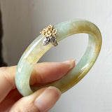 50.6mm A-Grade Natural Osmanthus Floral Jadeite Modern Oval Bangle with Osmanthus Embellishment No.152205