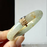 50.6mm A-Grade Natural Osmanthus Floral Jadeite Modern Oval Bangle with Osmanthus Embellishment No.152205