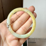 50.6mm A-Grade Natural Osmanthus Floral Jadeite Modern Oval Bangle with Osmanthus Embellishment No.152205