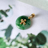 A-Grade Floral Green Jadeite Donut Pendant (Lilac Flower) No.172149