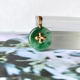 A-Grade Floral Green Jadeite Donut Pendant (Lilac Flower) No.172149